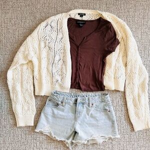 Jeans Shorts, Tee & Cardigan Spring Vibes
